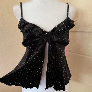 Frankee & Skylarr Women's Top Black Velvet Flyaway Rhinestone Accent Size M NWT